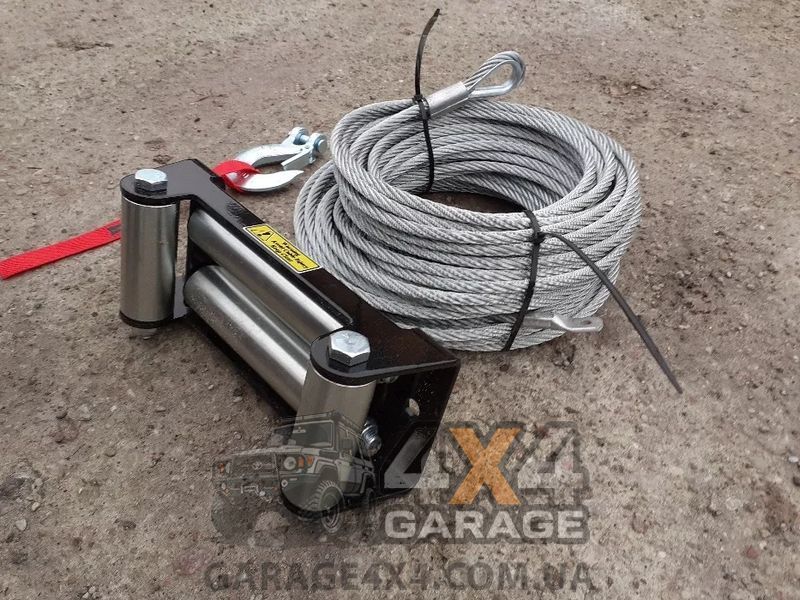 Стальной трос для лебедки 9,5мм х 28 метров с роликами и крюком steel9.5x28 фото