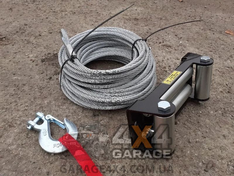 Стальной трос для лебедки 9,5мм х 28 метров с роликами и крюком steel9.5x28 фото