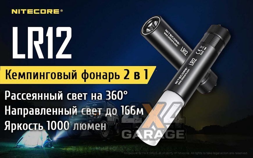 2в1 - Мощный кемпинговый + ручной фонарь Nitecore LR12 (Cree XP-L HD V6, 1000 люмен, 5 режимов, 1x1865 1870747819 фото