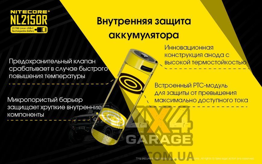 Аккумулятор литиевый Li-Ion 21700 Nitecore NL2150R 3.6V (5000mAh, USB Type-C), защищенный 1870750218 фото