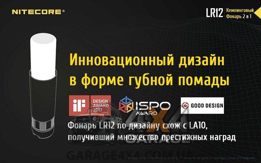 2в1 - Мощный кемпинговый + ручной фонарь Nitecore LR12 (Cree XP-L HD V6, 1000 люмен, 5 режимов, 1x1865 1870747819 фото