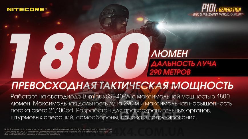 Фонарь Nitecore P10i (Luminus SST-40-W, 1800 люмен, 4 режима, 1x21700, USB Type-C) 1870751065 фото