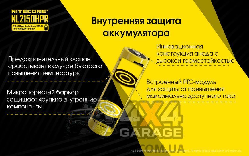 Аккумулятор литиевый Li-Ion 21700i Nitecore NL2150HPR 3.6V (5000mAh, USB Type-C), защищенный 1870750280 фото