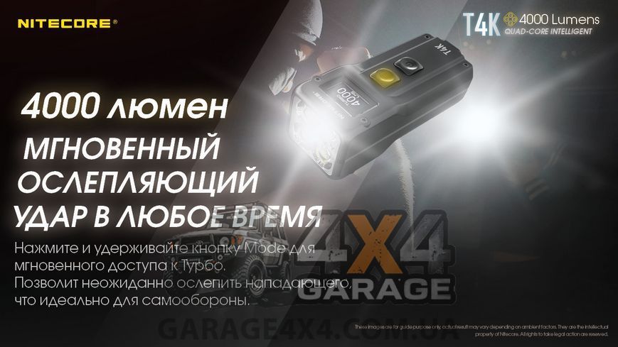 Фонарь наключный Nitecore T4K с OLED дисплеем (4xCree XP-L2, 4000 люмен, 5 режимов, USB Type-C) 1870751076 фото