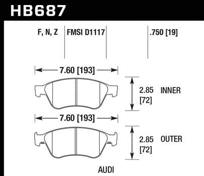 Передні гальмівні колодки HAWK HPS для Audi S6/S8 (2004-2011) HB687F.750 фото
