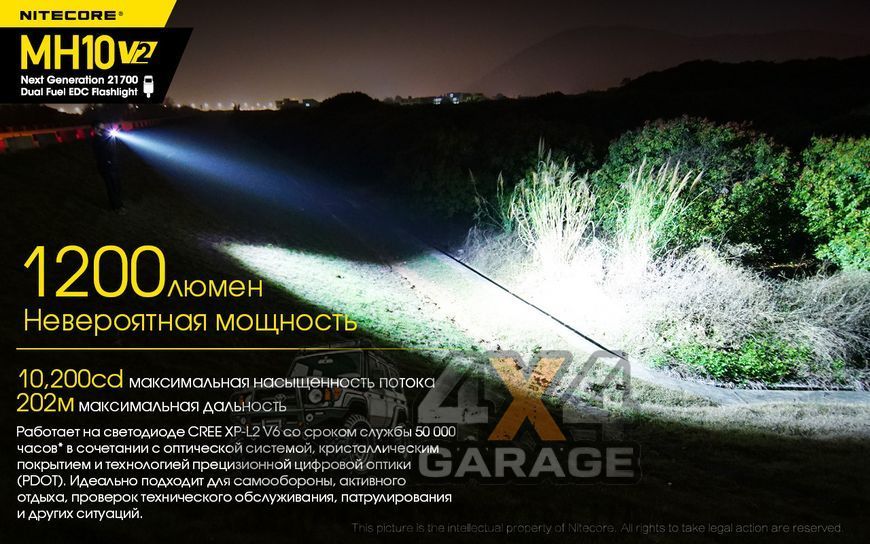 Фонарь Nitecore MH10 v2 (Сree XP-L2 V6, 1200 люмен, 7 режимов, 1х21700, 1x18650, USB Type-C), комплект 1870750291 фото