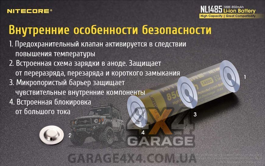 Аккумулятор литиевый Li-Ion 14500 Nitecore NL1485 (850mAh), защищенный 1870748126 фото