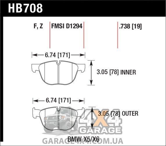 Передние тормозные колодки HAWK Performance Ceramic для BMW X5 / BMW X6 (2007-2019) HB708Z.738 фото