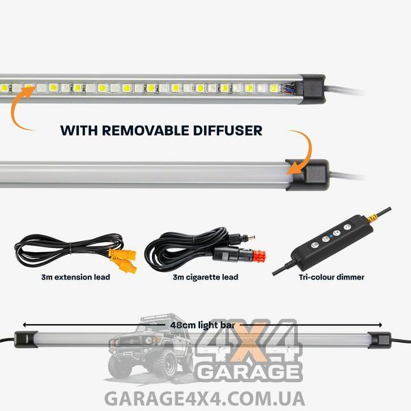 Портативная LED-лампа HardKorr 48 см / 12 Вольт (белый/оранжевый свет, с регулятором яркости) RBWTOR48CI фото