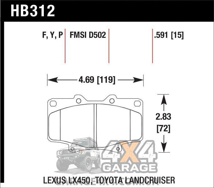 Передние тормозные колодки HAWK HPS для Toyota Land Cruiser 80 (Ферро-карбон / комплект) HB312F.591 фото