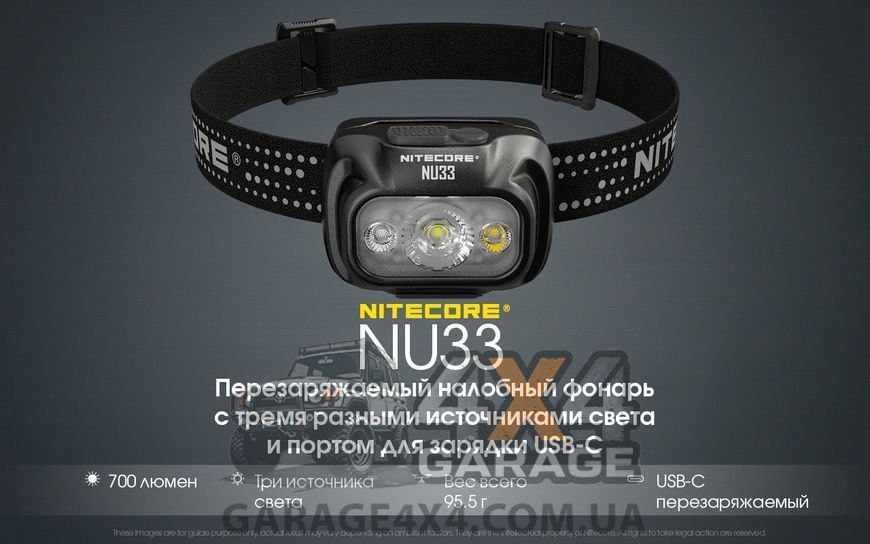 Фонарь налобный Nitecore NU33 (700 люмен, 9 режимов, USB-C) 6-1483 фото