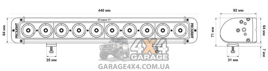 Світлодіодна балка ProLight ST 17" 100Вт (спрямований промінь) Бічне кріплення 10-17100 фото