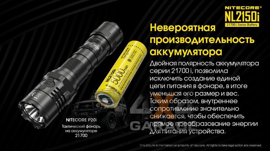 Акумулятор літієвий Li-Ion 21700 Nitecore NL2150i 3.6 V (5000mAh), захищений 1984651036 фото