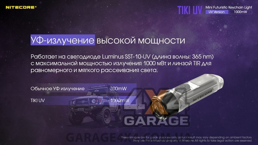 Фонарь наключный ультрафиолетовый Nitecore Tiki UV (UV 1 Вт, 365 нм, CRI 70 Lm, 5 режимов, USB) 1870752081 фото