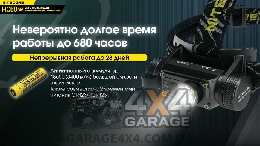 Фонарь налобный Nitecore HC60 V2 (OSRAM P9, 1200 люмен, 8 режимов, 1x18650, USB Type-C) 6-1211_V2 фото