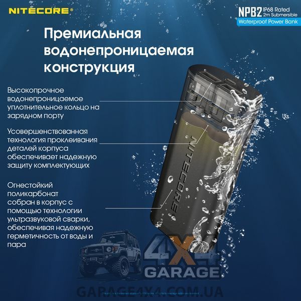 Внешнее зарядное устройство Power Bank Nitecore NPB2 (QC 3.0, 10000mAh), IP68 1870748395 фото
