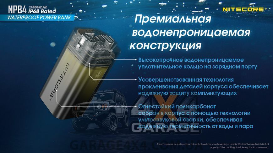 Зовнішній зарядний пристрій Power Bank Nitecore NPB4 (QC 3.0, 20000 mAh), IP68 1870748396 фото
