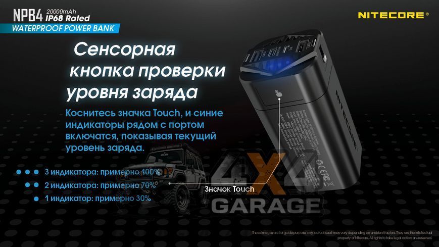 Зовнішній зарядний пристрій Power Bank Nitecore NPB4 (QC 3.0, 20000 mAh), IP68 1870748396 фото