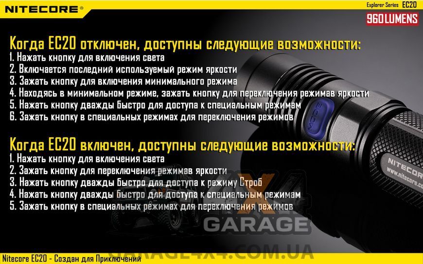 Фонарь Nitecore EC20 (Cree XM-L2, 960 люмен, 7 режимов, 1x18650) 1870743642 фото
