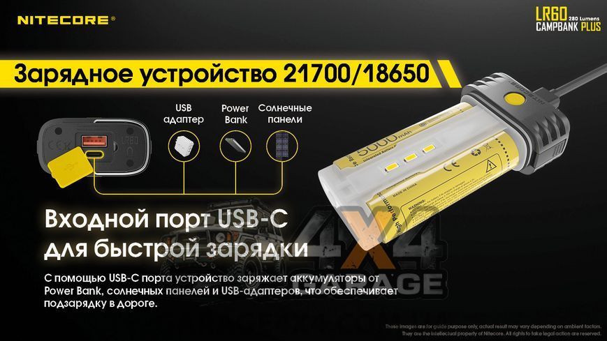 3в1 &mdash; Ліхтар кемпінговий + Power Bank + зарядне Nitecore LR60 (280 люменів, 1-2x21700, USB Type-C) 1984652037 фото