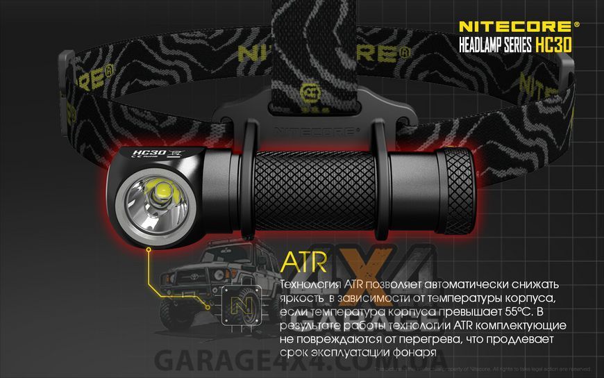 3в1 - Налобный, ручной + кемпинговый фонарь Nitecore HC30 (Cree XM-L2 U2, 1000 люмен, 8 режимов, 1x18650, 1870744163 фото