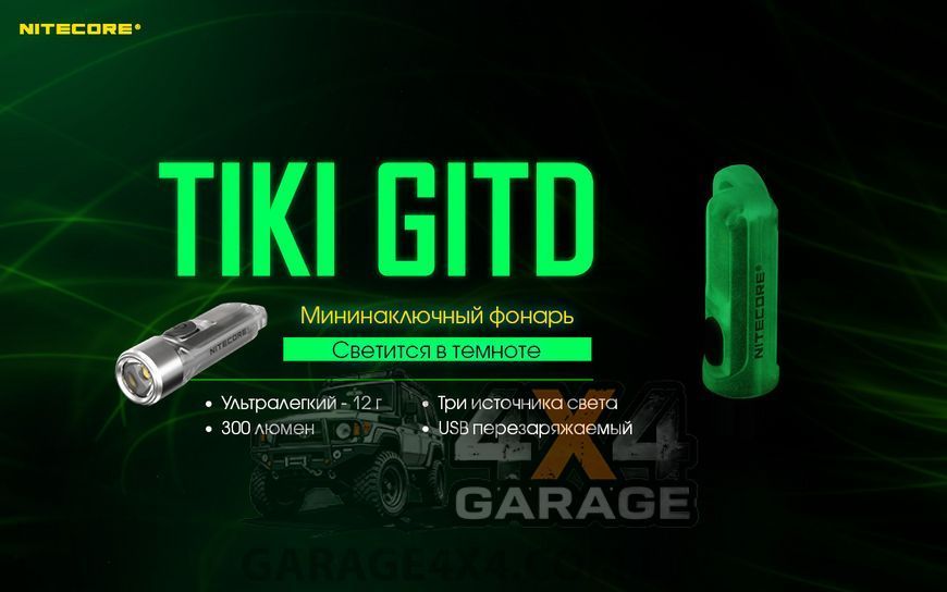 Ліхтар наключний Nitecore TIKI GITD (Osram P8 + UV, 300 люменів, 7 режимів, USB), люмінесцентний 1870750526 фото