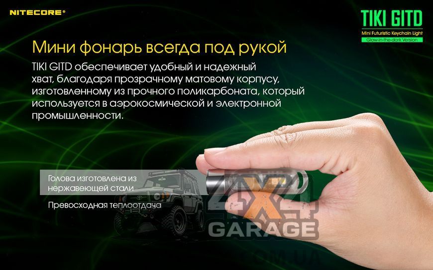 Ліхтар наключний Nitecore TIKI GITD (Osram P8 + UV, 300 люменів, 7 режимів, USB), люмінесцентний 1870750526 фото