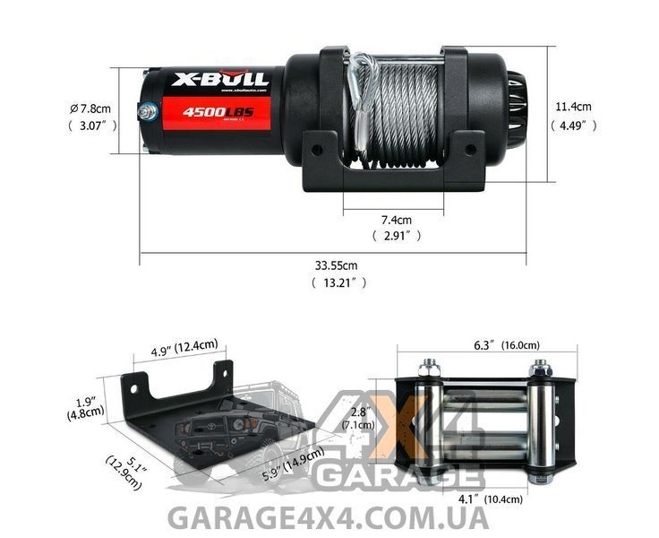 Лебедка для квадроцикла X-BULL 4500 (Стальной трос / 2041 кг) HRW4500HA фото