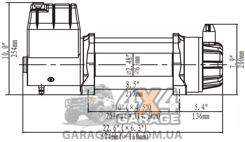 Вологозахищена лебідка автомобільна 12В Runva EWB 9500lbs (Сталевий трос / 4309 кг) EWB9500S фото