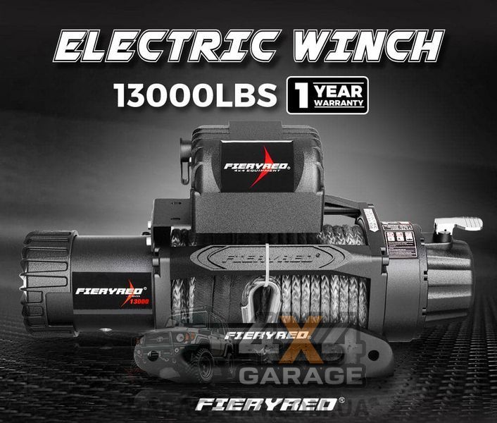 Лебедка для внедорожника FieryRed 13000 (Синтетический трос / 5900 кг / 12 Вольт) FR13000s фото