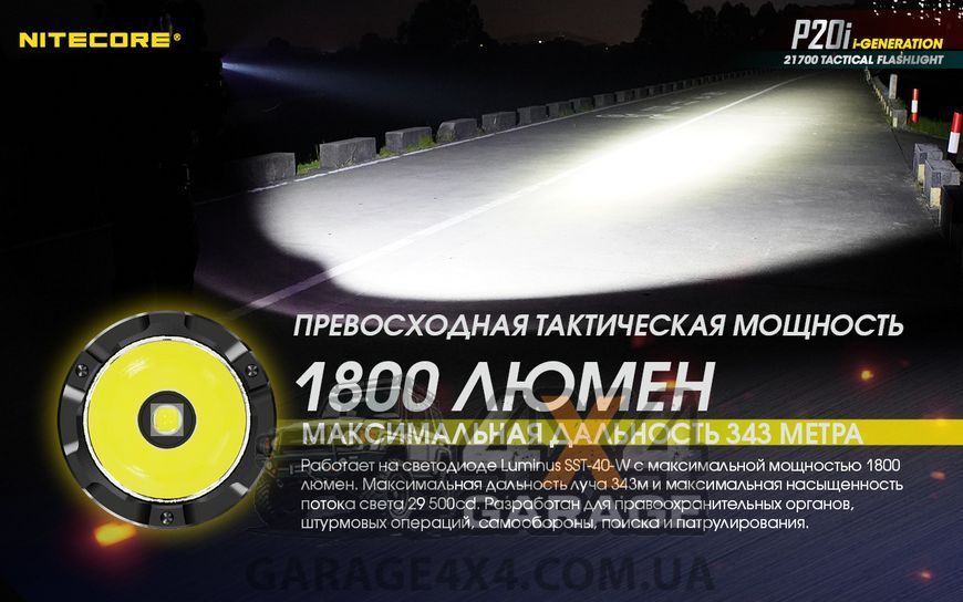 Ліхтар Nitecore P20i (Luminus SST-40, 1800 люменів, 4 режими, 1x21700, USB Type-C) 1870750629 фото