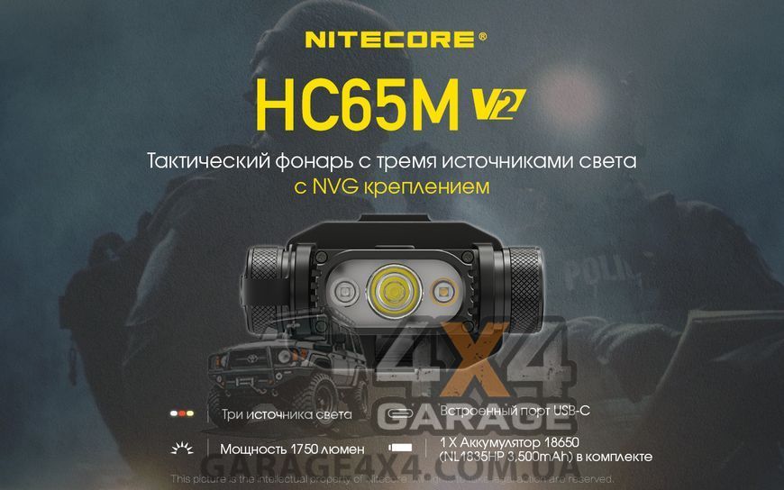 Фонарь налобный Nitecore HC65M V2 (Luminus LED + RED LED, 1750 люмен, 11 режимов, 1x18650, USB-C) 1870752140 фото