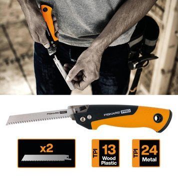 Пила универсальная складная Fiskars 150 мм 1062934 (2 полотна: металл, дерево) 1062934 фото