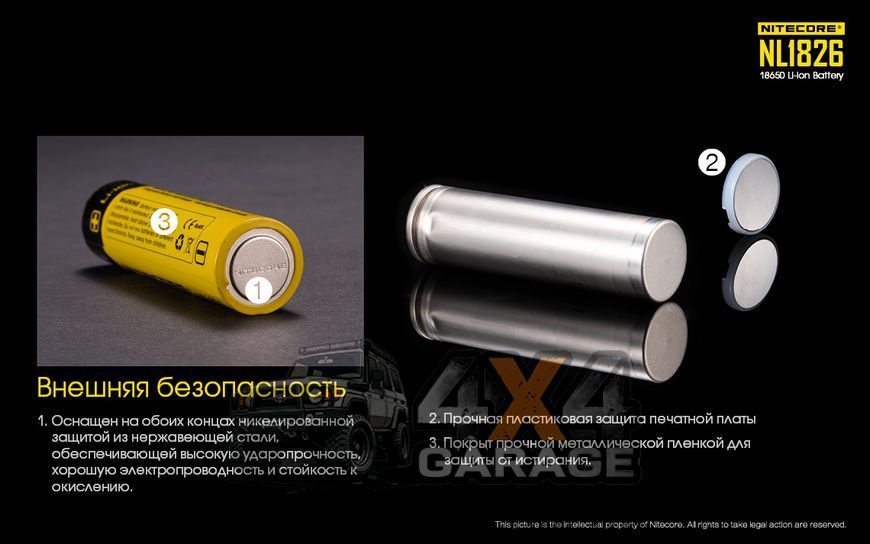 Акумулятор літієвий Li-Ion 18650 Nitecore NL1826 3.7 V (2600mAh), захищений 1870743526 фото