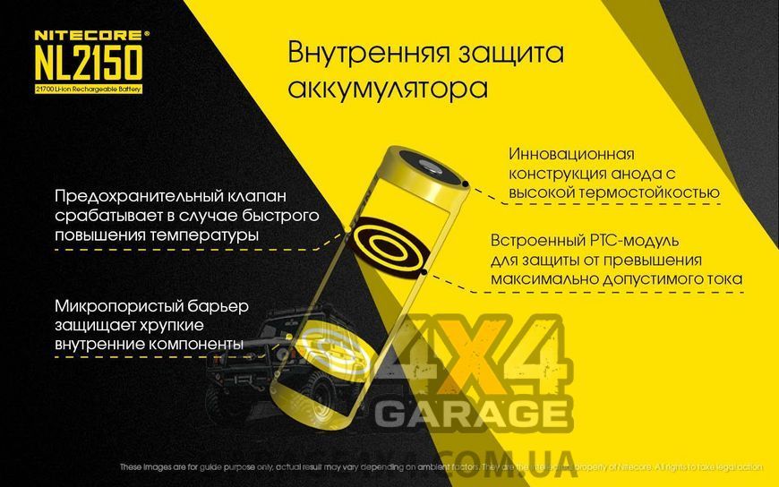 Аккумулятор литиевый Li-Ion 21700 Nitecore NL2150 3.6V (5000mAh), защищенный 1870748782 фото