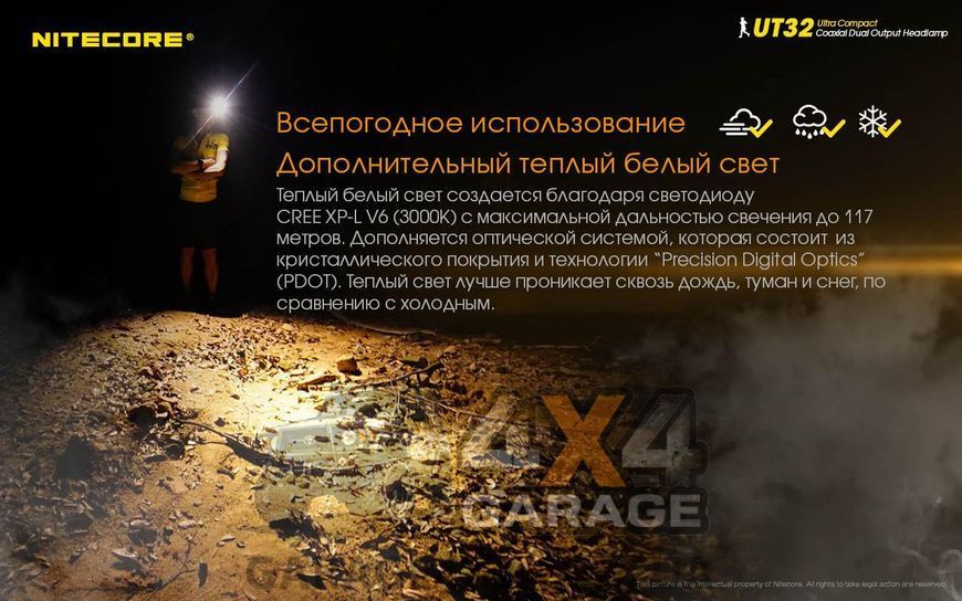 Фонарь налобный Nitecore UT32 (Cree XP-L, 1100 + 920 люмен, 12 режимов, 1х18650) 1870750138 фото