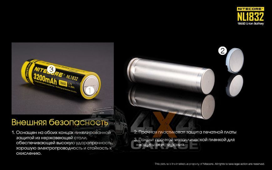 Акумулятор літієвий Li-Ion 18650 Nitecore NL1832 3.7 V (3200mAh), захищений 6-1041 фото