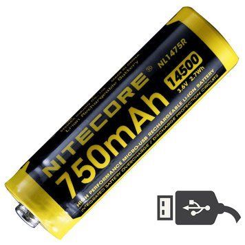 Аккумулятор литиевый Li-Ion 14500 Nitecore NL1475R 3.6V (750mAh, USB), защищенный 1870745713 фото