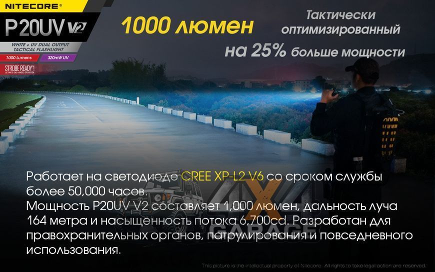 Фонарь Nitecore P20UV v2 (CREE XP-L2 V6 + 4x 320mW UV, 1000 люмен, 6 режимов, 1x18650) 1870750883 фото