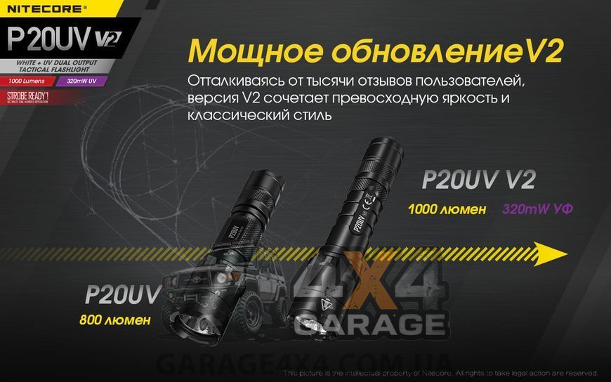 Фонарь Nitecore P20UV v2 (CREE XP-L2 V6 + 4x 320mW UV, 1000 люмен, 6 режимов, 1x18650) 1870750883 фото