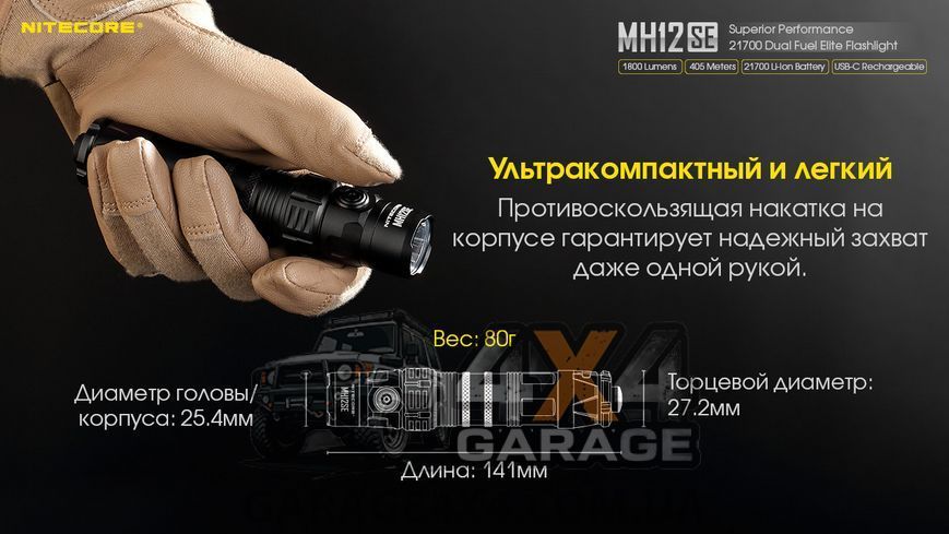 Фонарь Nitecore MH12SE (SFT-40-W LED, 1800 люмен, 8 режимов, 1х21700) 1870752212 фото
