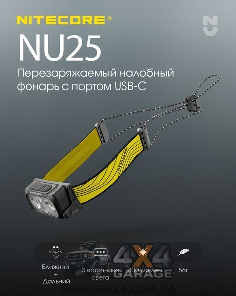 Ліхтар налобний Nitecore NU25 NEW (400 люменів, 12 режимів, USB-C), чорний 1870752761 фото