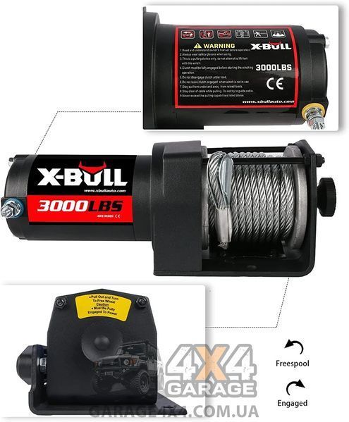 Лебедка для квадроцикла X-BULL 3000 (Стальной трос / 1361 кг) HRW3000A фото