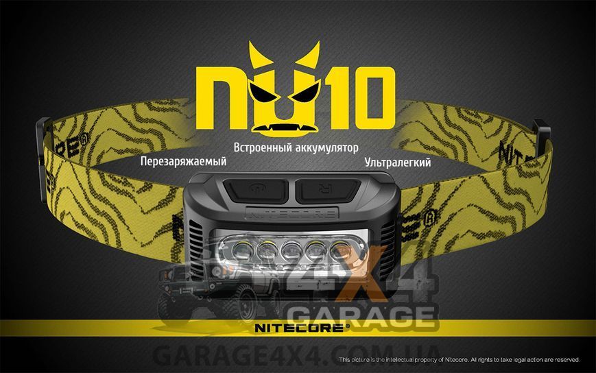 Фонарь налобный Nitecore NU10 (4xLED + RED LED, 160 люмен, 7 режимов, USB), красный 1984644409 фото