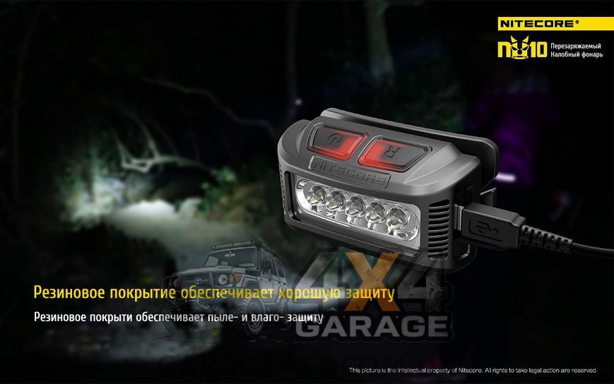 Фонарь налобный Nitecore NU10 (4xLED + RED LED, 160 люмен, 7 режимов, USB), красный 1984644409 фото