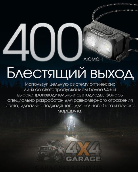 Ліхтар налобний Nitecore NU25 UL NEW (400 люменів, 12 режимів, USB-C), чорний 1870752762 фото