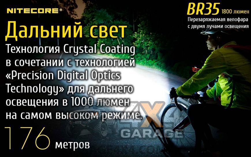 Велофара Nitecore BR35 (Cree XM-L2 U2, 1800 люмен, 8 режимов, USB) 6-1292 фото