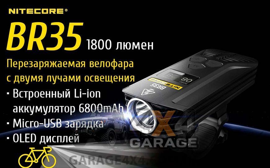 Велофара Nitecore BR35 (Cree XM-L2 U2, 1800 люмен, 8 режимов, USB) 6-1292 фото