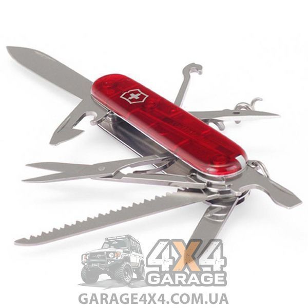 Ніж складаний, мультитул Victorinox Huntsman (91 мм, 15 функцій), червоний прозр. 1.3713.Т 1870744655 фото