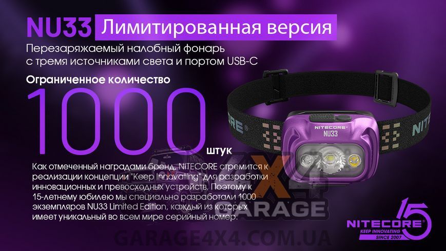 Ліхтар налобний Nitecore NU33 limited edition (700 люменів, 9 режимів, USB-C) 6-1483_limit фото